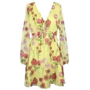 BB Dakota Women's Dress Chiffon Floral Printed Size 8 Yellow Iris